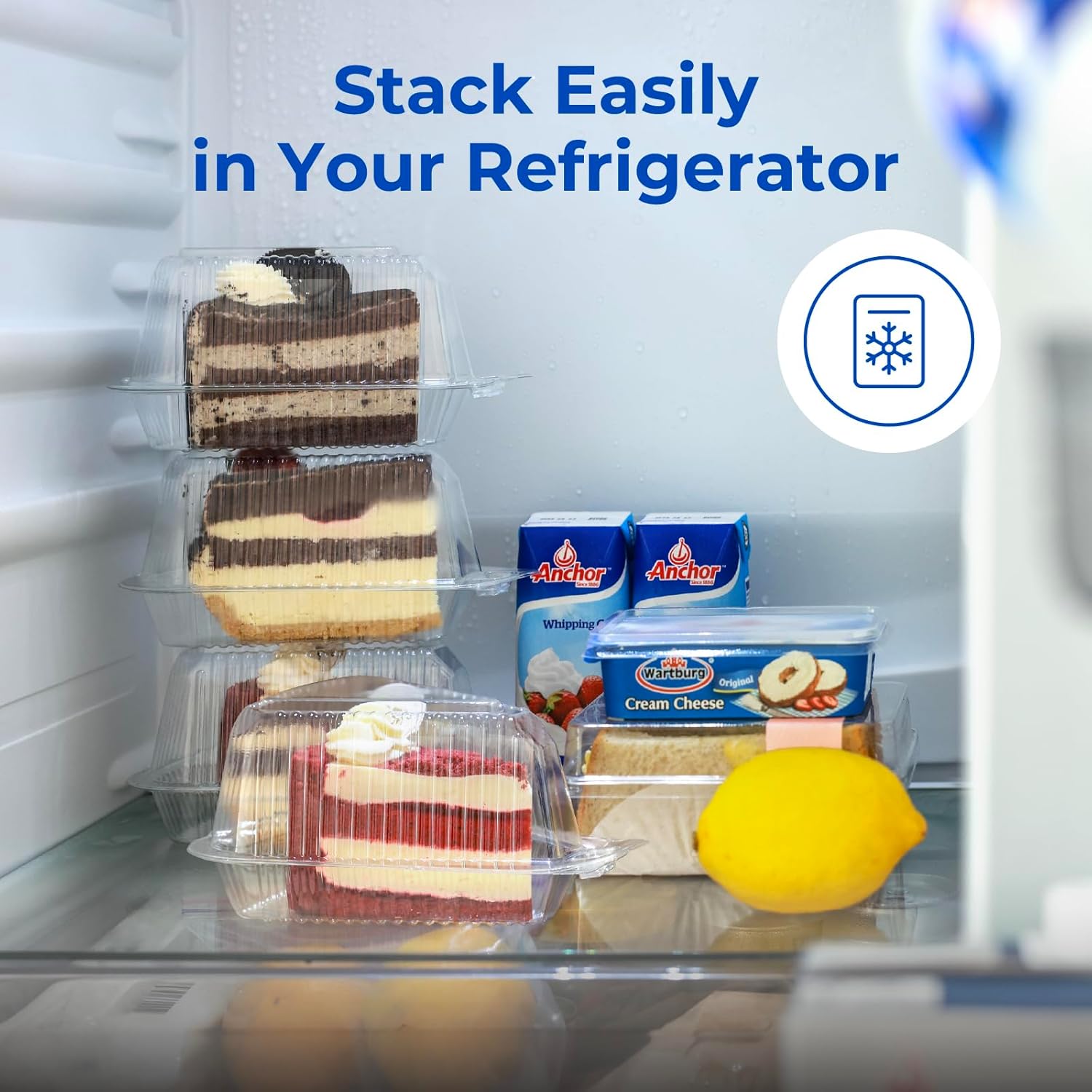 Fit Meal Prep 50 Pack Cake Slice Plastic Containers with Lids - Single 5" Clear Medium Dome Hinged Lid Cheesecake Container, Pie, Food Box, Take Out Togo Packaging for Home, Bakery and Cafe Business