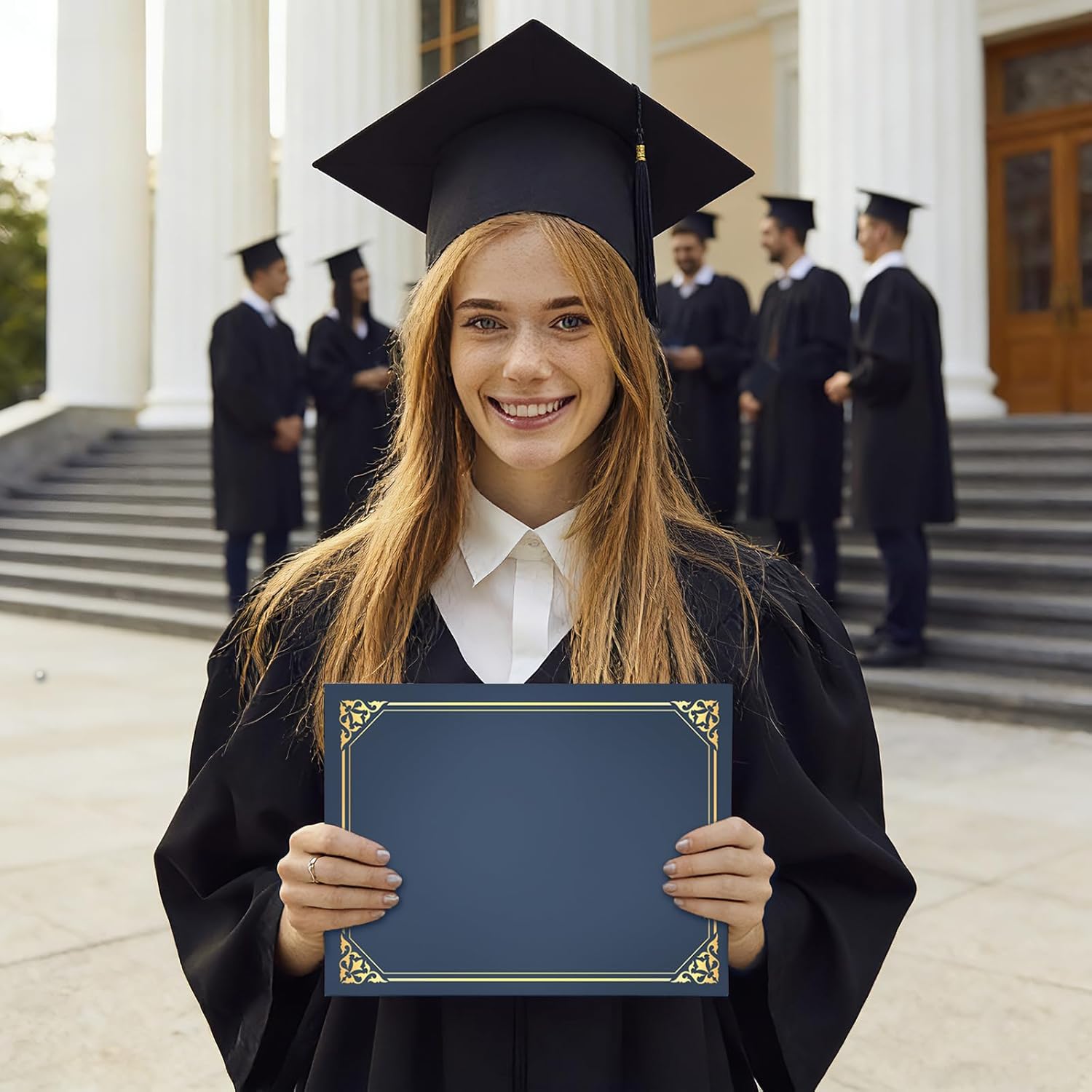100 Packs Certificate Holders, Navy Blue Diploma Holders, Certificate Covers with Gold Foil Border for Letter Size 8.5 x 11 Award Certificates, Diploma and Documents