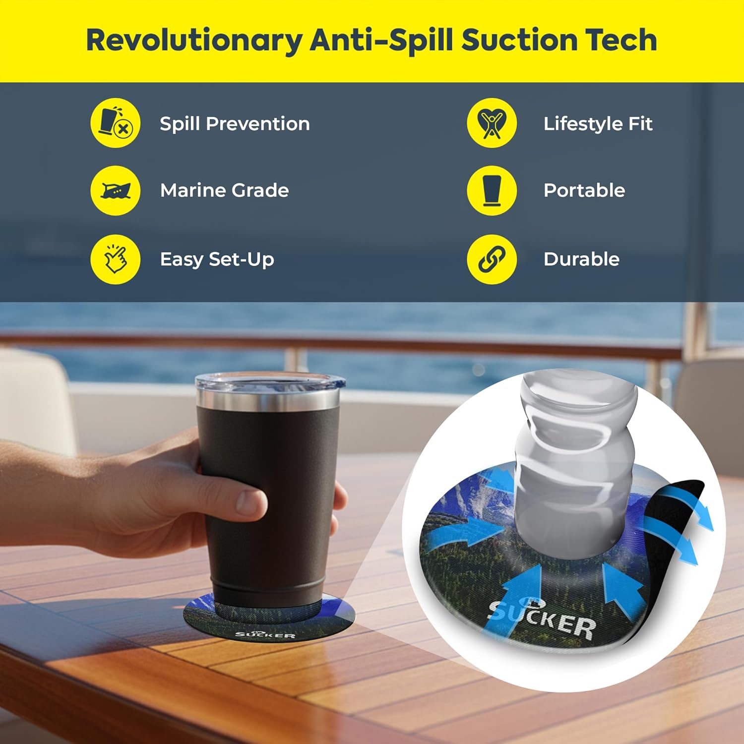 Lil Sucker Suction Cup Holder – Universal Drink Holder for Paddle Board, Kayak, ATV & Boat – Clip-On Coffee Anti-Spill - The Great Outdoors Series Pack of 4