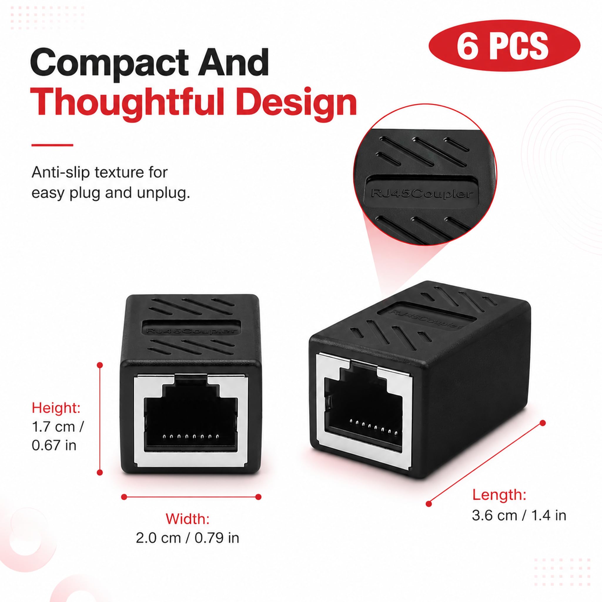 6 Stück RJ45-Koppler weiblich, Ethernet-Anschluss, Verlängerung, Adapter, Ethernet-Netzwerk, geschirmt, Cat7, Cat6, Cat5e, Cat5, Anschluss Verlängerung LAN-Kabel, 10 Gbps, RJ45-Anschluss für PC Router