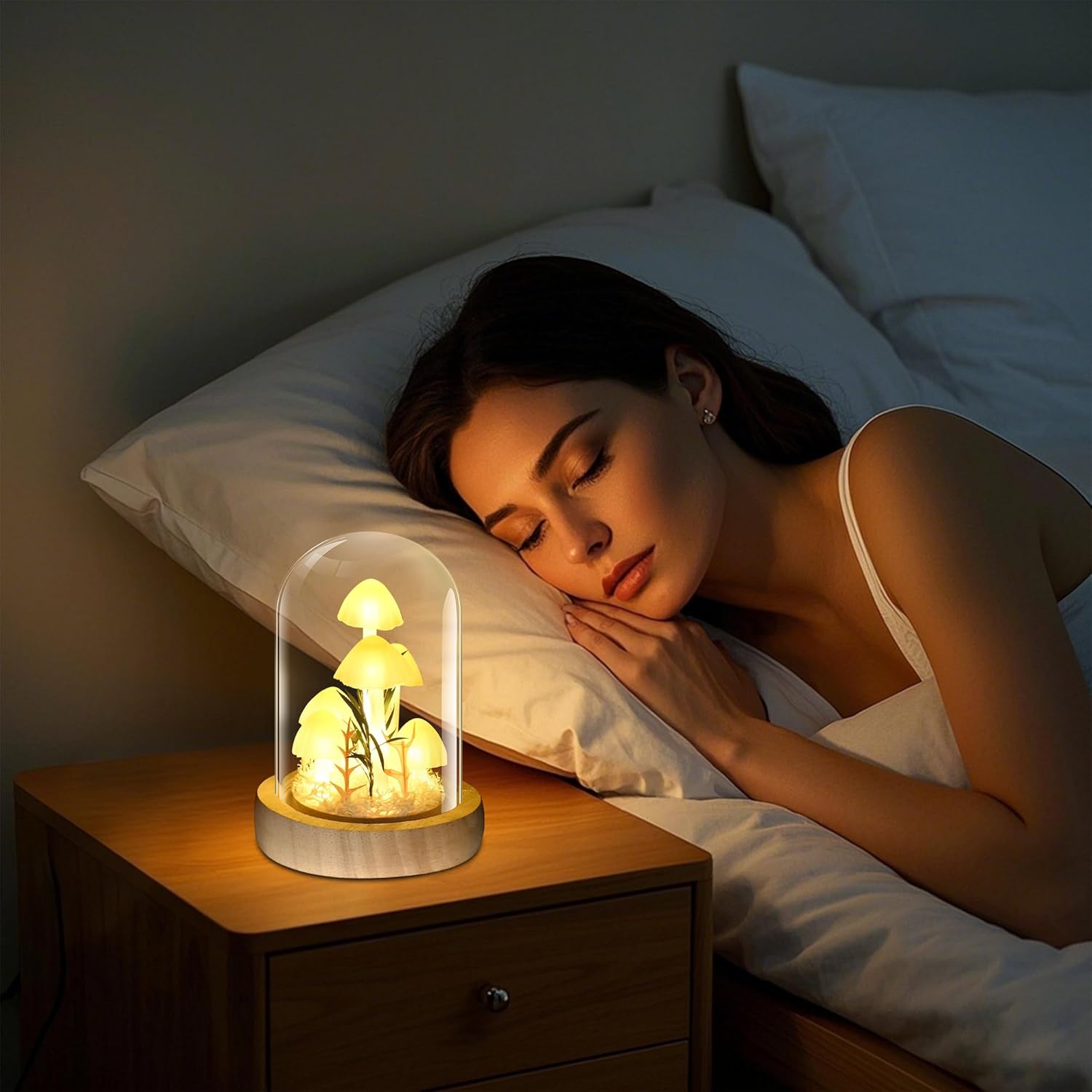 QUELIEN Mushroom Lamp,Mothers Day Mom Gifts for Mom,Light Up Mushroom in Glass Dome,Birthday Party Decorations,Ideal Birthday Gift,GirlfriendGift