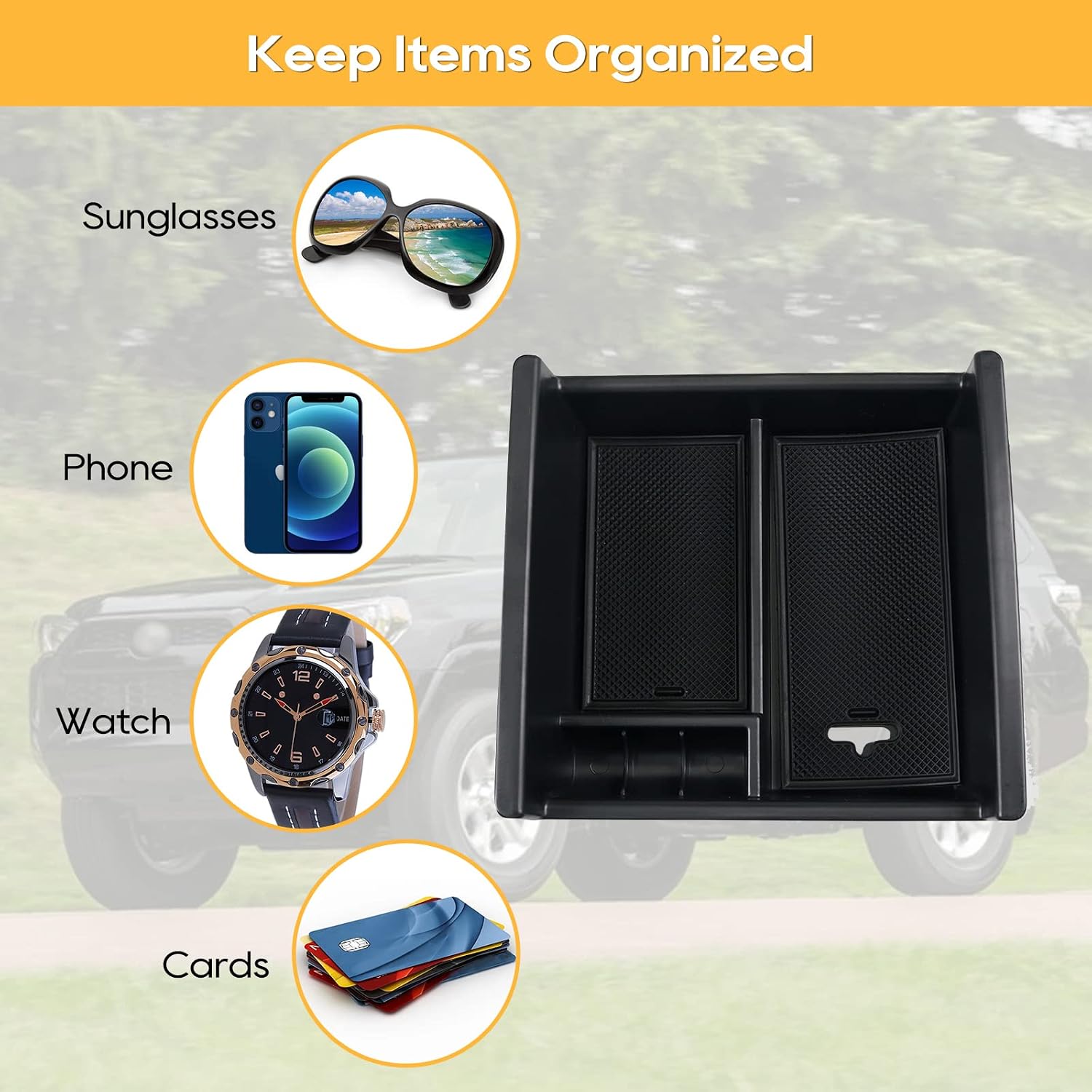 LFOTPP 4Runner Center Console Organizer Tray for 2014-2022 2023 2024 Toyota 4Runner Accessories with Coin and Sunglasses Holder,Secondary Storage Box (B Type)