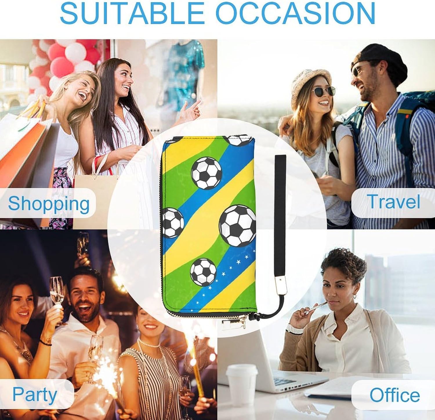 Soccer Sport Ball Print Fashionable Long Handheld Wallet, Large Capacity Portable Wallet