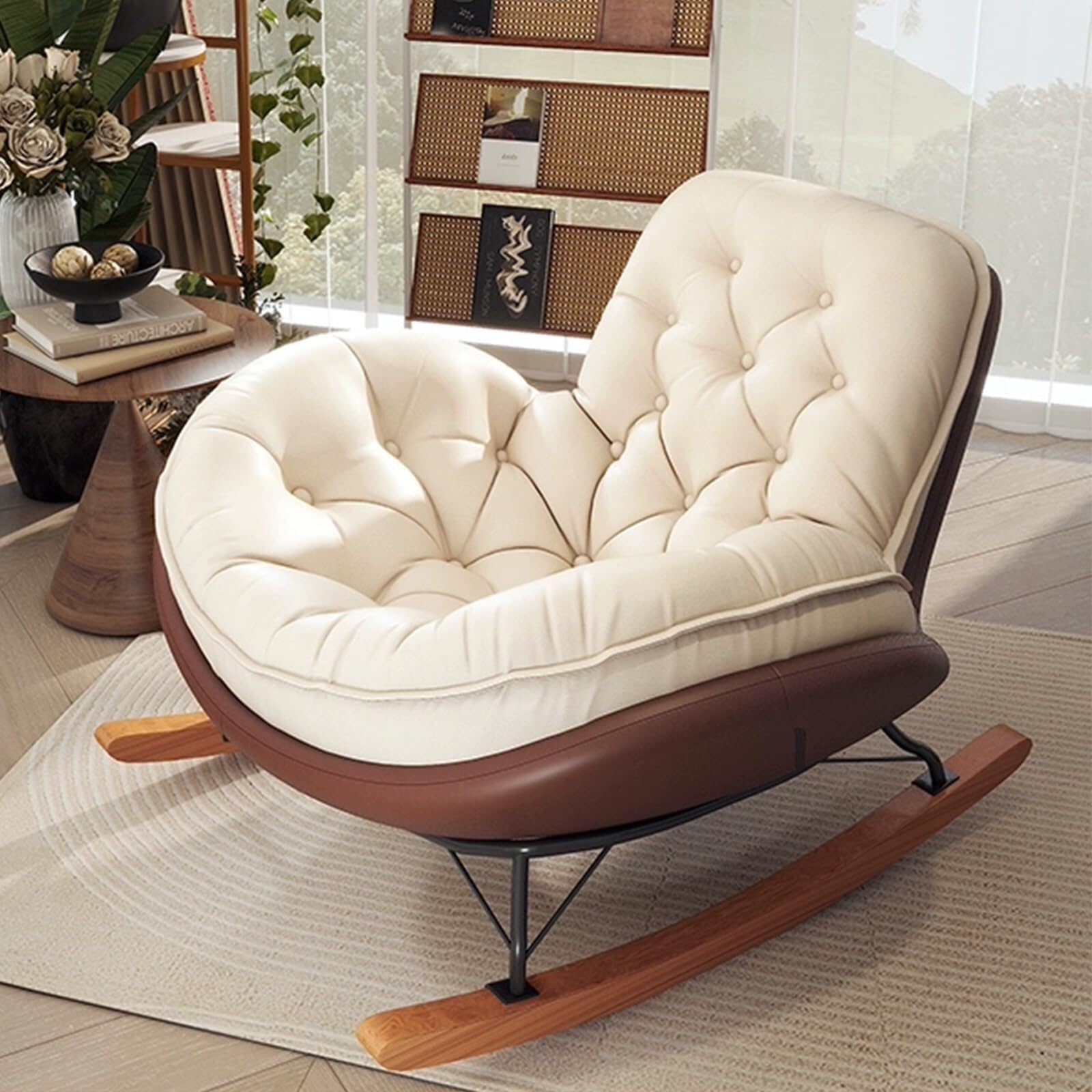 Poltrona Reclinabile Imbottita Sedia Dondolo Moderna con Accento Sullo Schienale Alto Poltrona Letto Singola Moderna Tempo Libero for Patio, Cortile, Balcone, Portico(Suede Fabric)