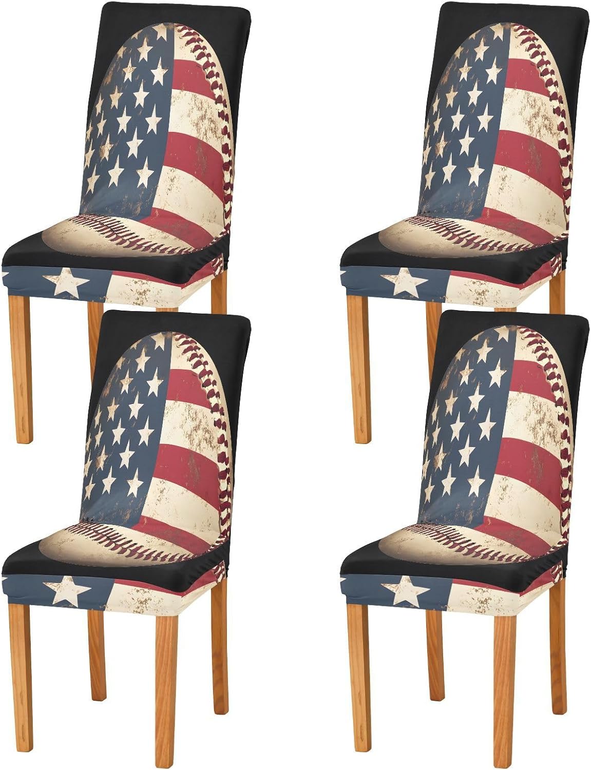 ALAZA Chair Covers for Dining Room, Baseball American Flag Stretch Chair Cover Sets Chair Protector Removable Washable for Ktichen Restaurant Hotel