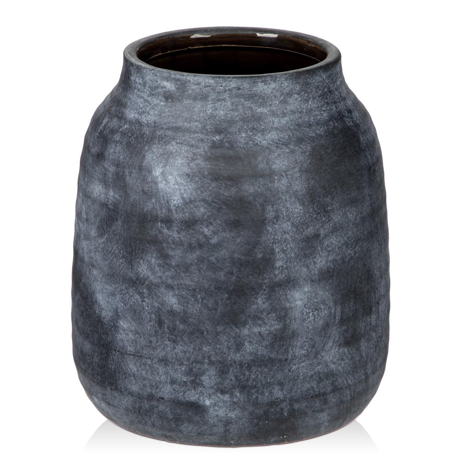 Briful Jarrón grande de cerámica de 21 cm para flores, jarrones azules rústicos blanqueados, apertura de 4.7 pulgadas, jarrón grande para pampas, plantas secas, flores frescas, decoración del hogar y