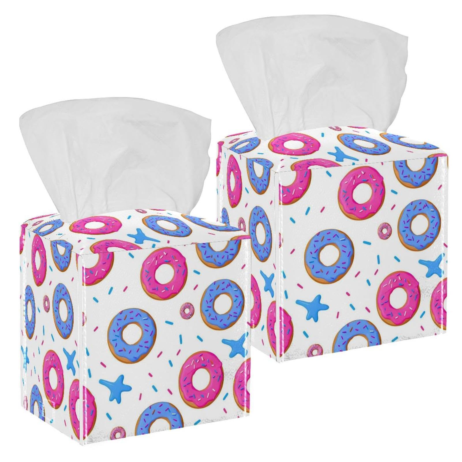 Summer Ice Cream Watermelon Tissue Box Cover, 2 Pack PU Leather Square Facial Tissue Dispenser Box holder for Home Office Car