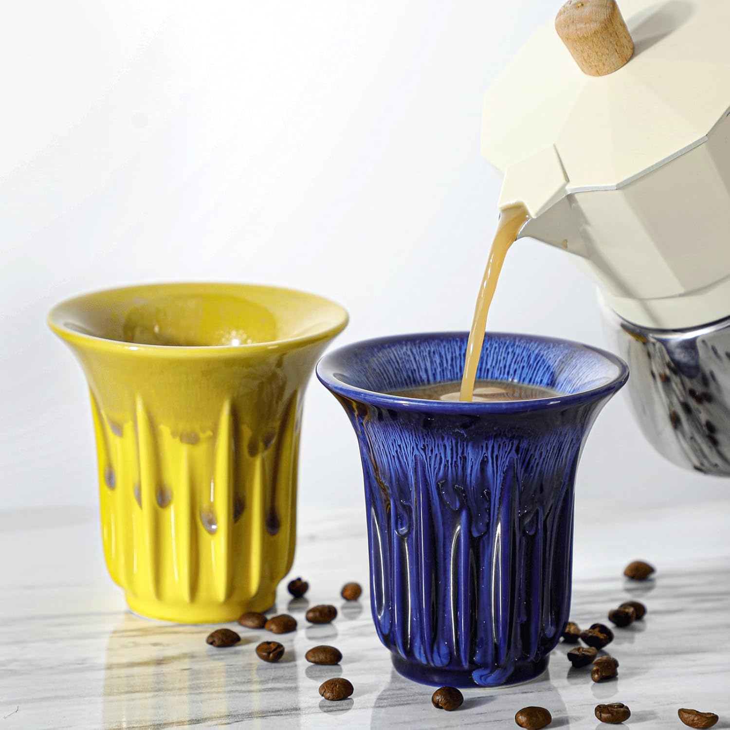 Espresso Cups Set of 2,Ceramic Coffee Mugs Double Walled Espresso Demitasse Cups for Espresso Machine