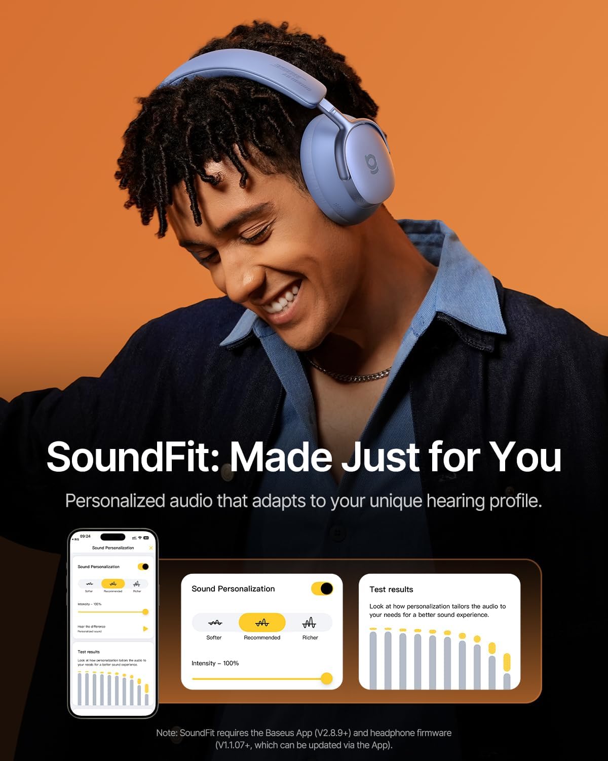 Baseus Inspire XH1 Adaptive Active Noise Cancelling Headphones, Sound by Bose, Dolby Audio, Premium Real-Time Adaptive ANC, Adaptive Tuning Rich Sound, Hi-Res Audio, 100H Playtime -Twilight Blue - Image 4