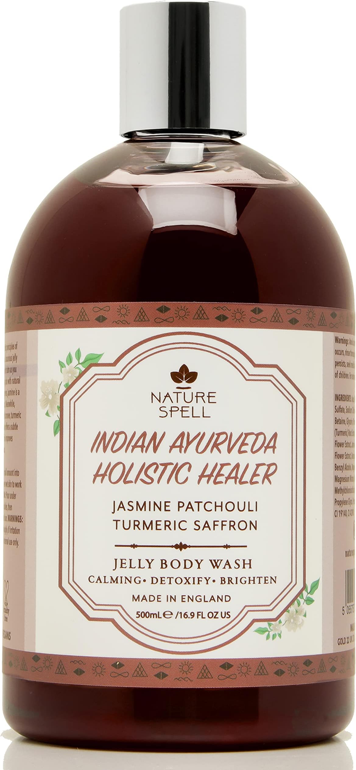 Nature Spell Indian Ayurveda Jelly Body Wash 500 Ml - Calming And Luxuriously Moisturising Body Wash - Infused With Jasmine, Patchouli, Turmeric & Saffron - 100% Vegan - Made In The Uk