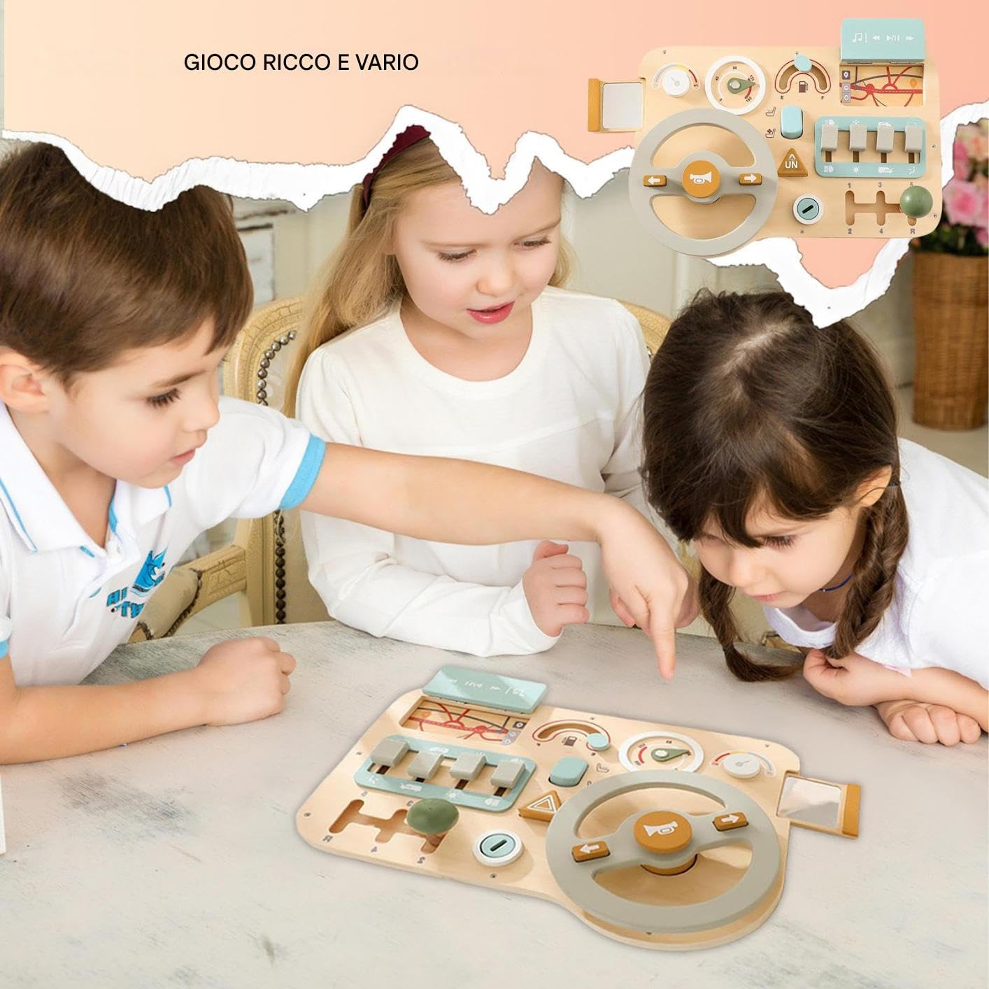 Generico Volante per Bambini Giocattoli Educativi di Guida in Legno | Antistress Giochi Sensoriali per Bambini Casa Aula Scuola Materna Feste Viaggi Compleanno