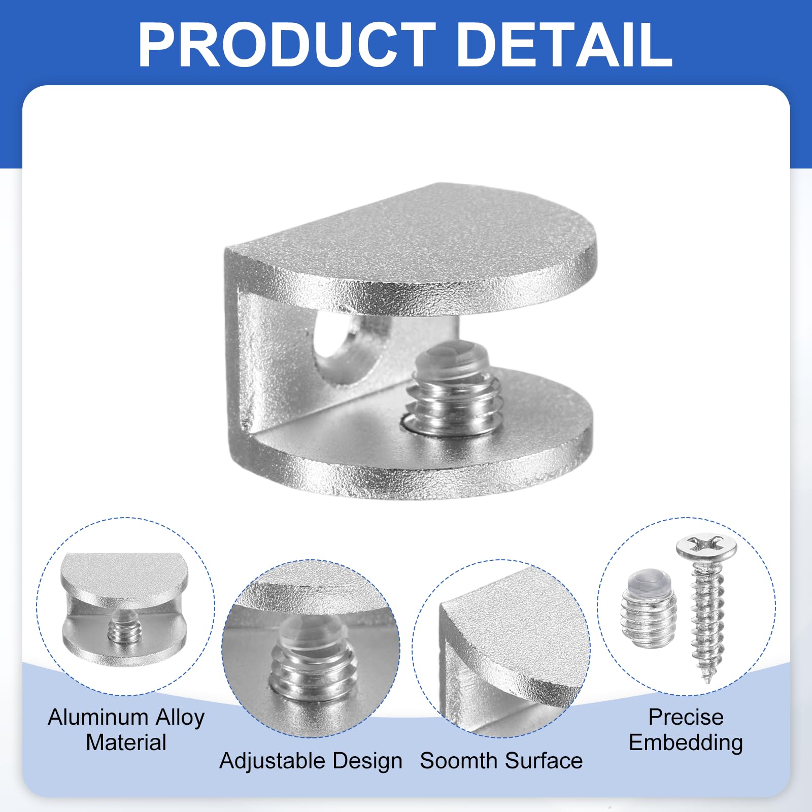 PATIKIL 8 Pcs Adjustable Frameless Glass Shelf Bracket - Image 3