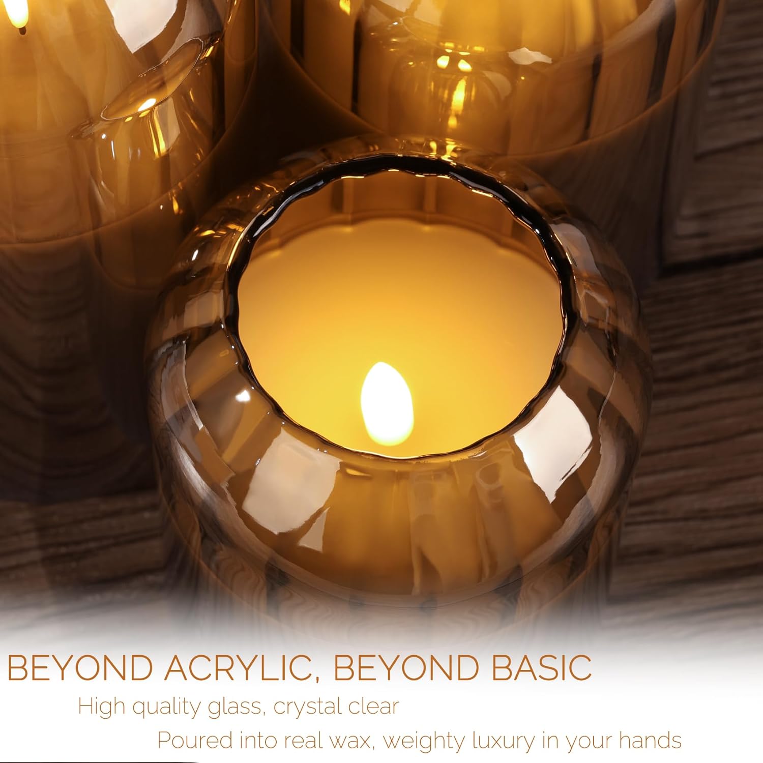 Grey Glass Flameless Pillar Candles with Remote, Flickering Battery LED Candles Table Decor Gift Set of 3