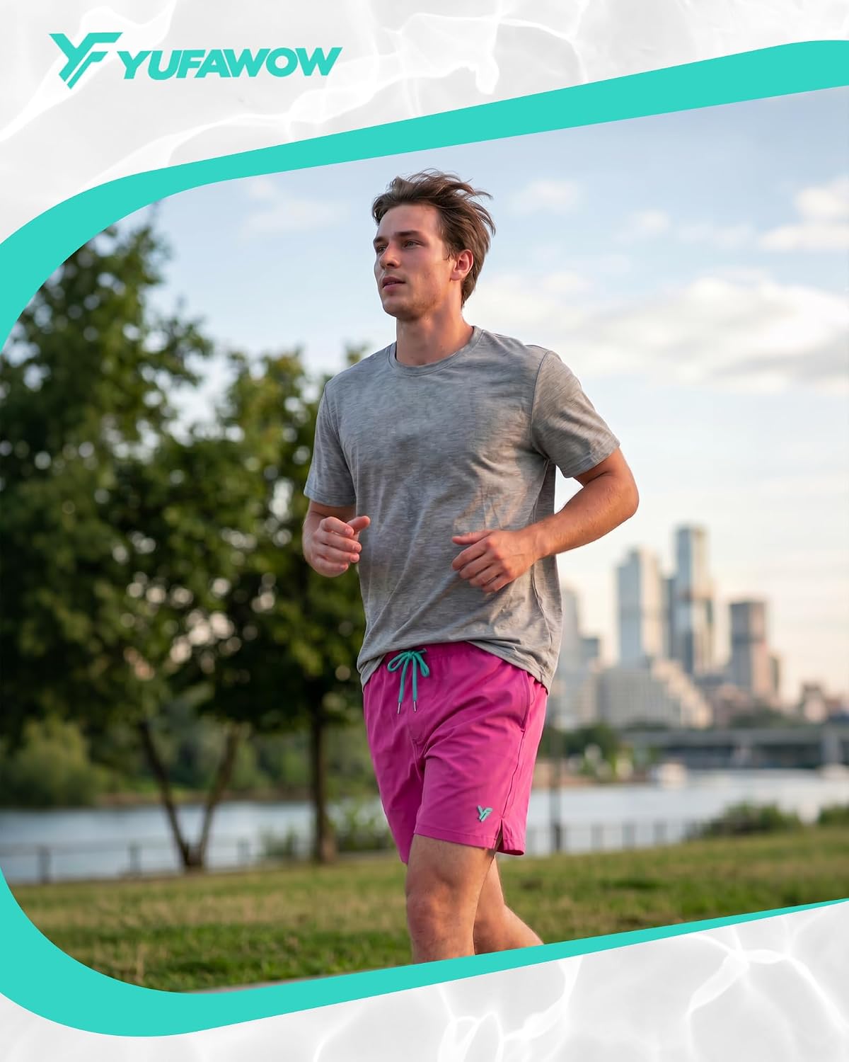Yufawow 7 Inches Men's Swim Trunks with Mesh Lining and Quick Dry Pockets for Board Beach Gym Running