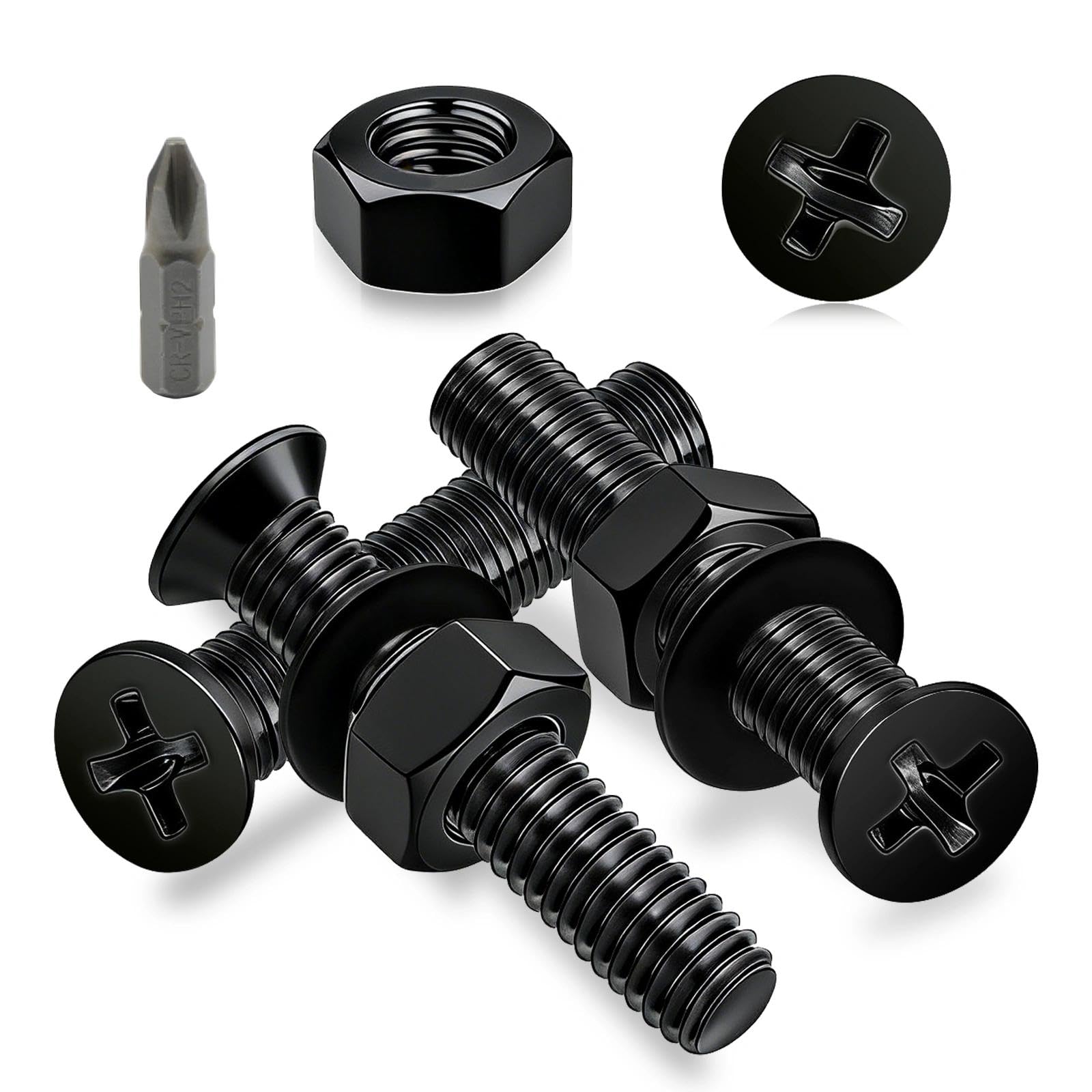 Ezitruz 50 Pcs Countersunk Screws Set, M5x10 mm Bolts Black Flat Head Machine Screws Phillips Carbon Steel Bolts with Nuts and Washers Fully Threaded for Home Furniture Doors Fences