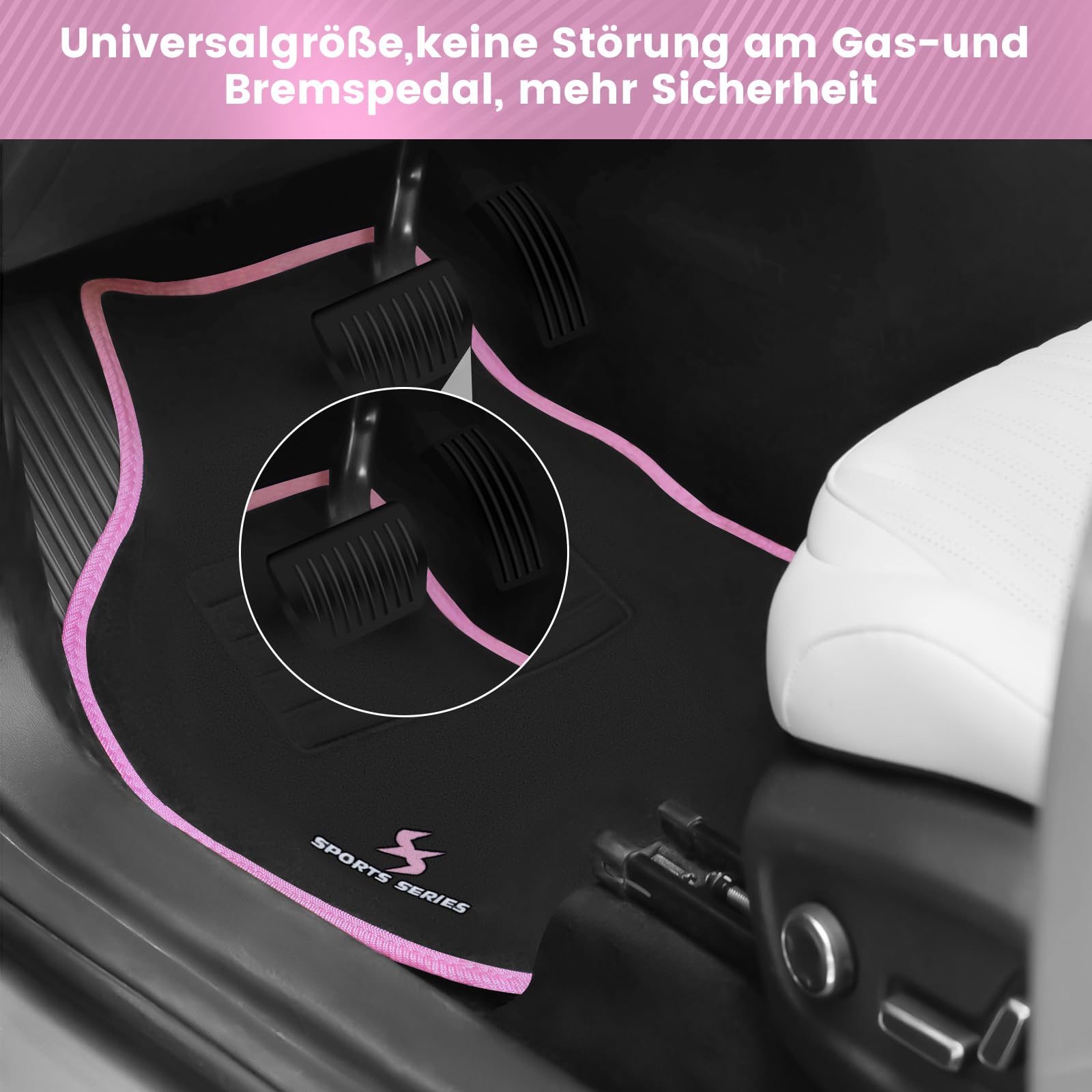 WOLTU Set di 4 Tappetini per Auto Universali Tappetini Antiscivolo per Macchina Protezioni Moquette con Ricamo a Lettera e Bordatura Rosa