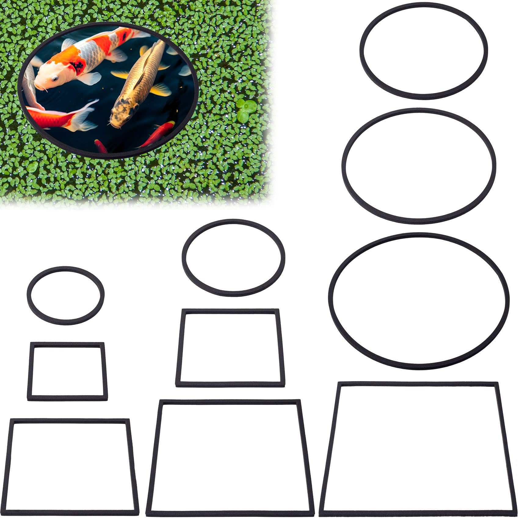 OIIKI 10 PCS Fish Feeding Rings Sets, Floating Aquarium Plant Corral, Floating Plant Rings, Oval and Square Fish Feeding Rings, Fish Tank Aquarium