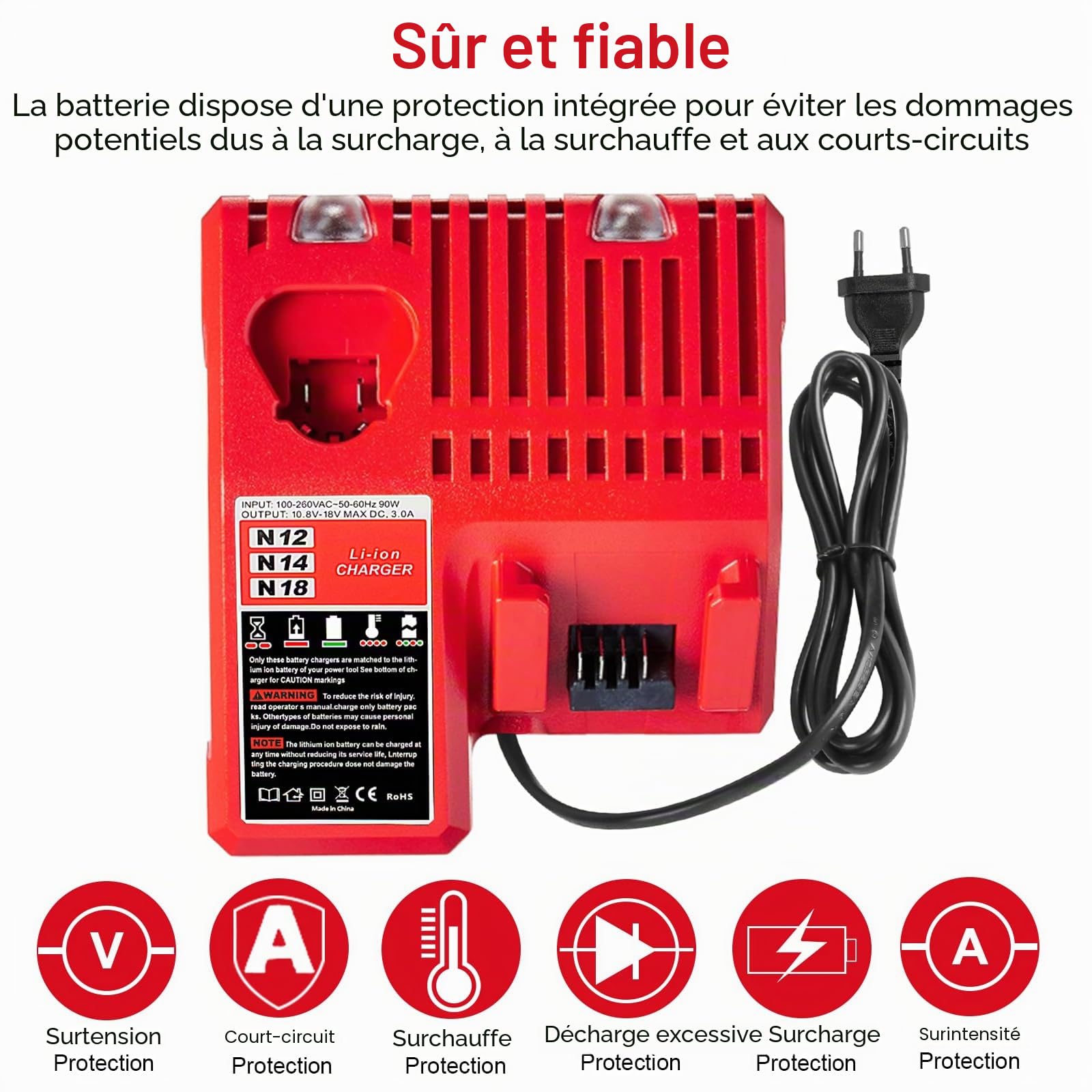 Powarobor 2X Batteries M18B5 5Ah Et Chargeur pour Milwaukee M18 18V Tools | 48-11-1850 48-11-1852 48-11-1820 48-11-1828 48-11-10