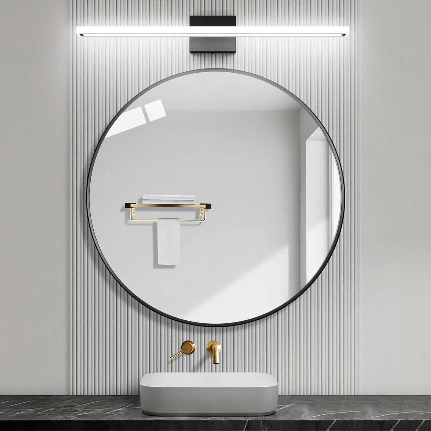 31.5inch Black LED Bathroom Vanity Light Bar 24W Modern Bath Light Fixture Over Mirror Vanity Light Cool White 6000K