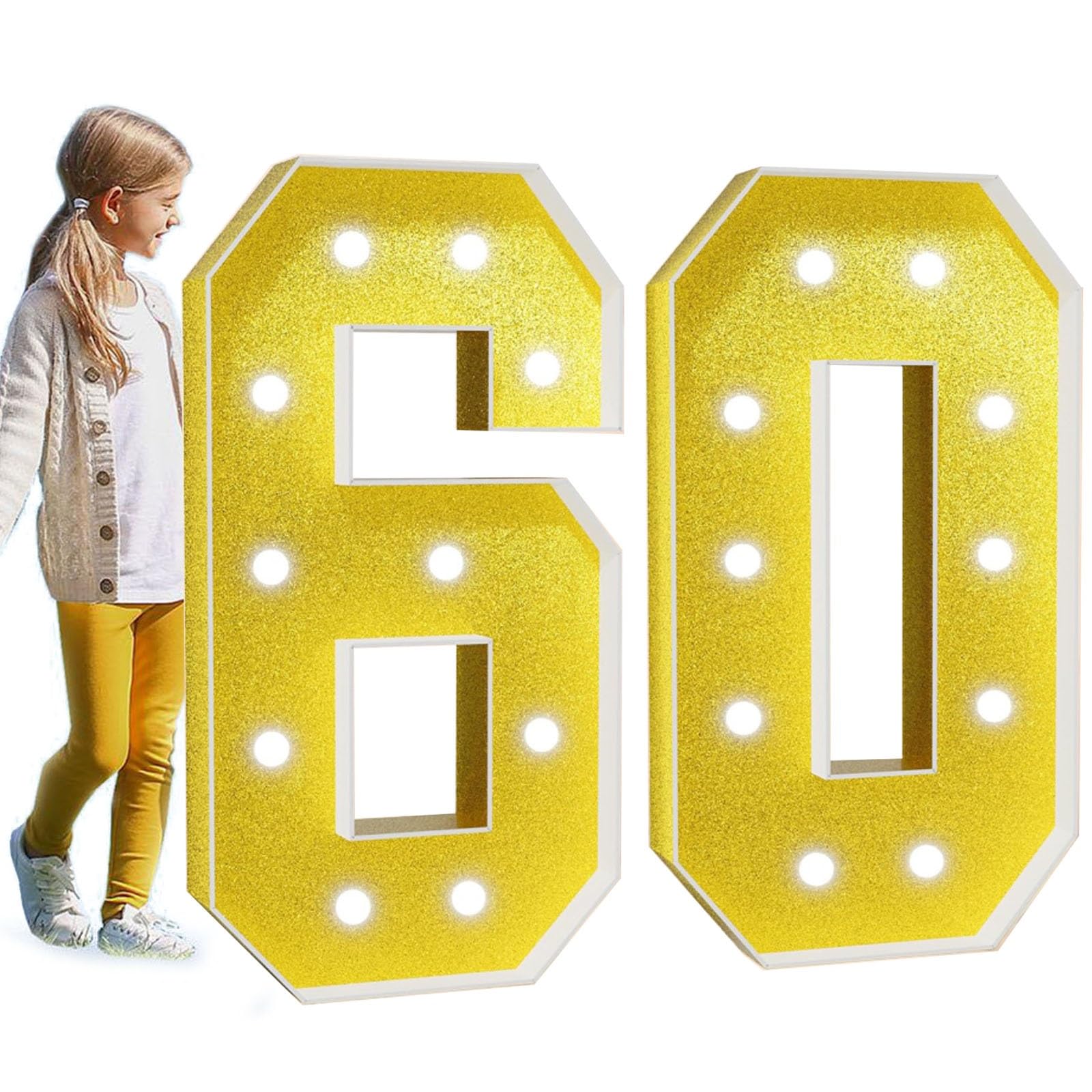 Marquee Light Up Number Large Mosaic Numbers Sign with White Lights Giant Mosaic Frame Number for 5th 50th Birthday Party Anniversary Decorations Pre-Cut Foam Board(Color:Number 60,Size:120cm/4FT)