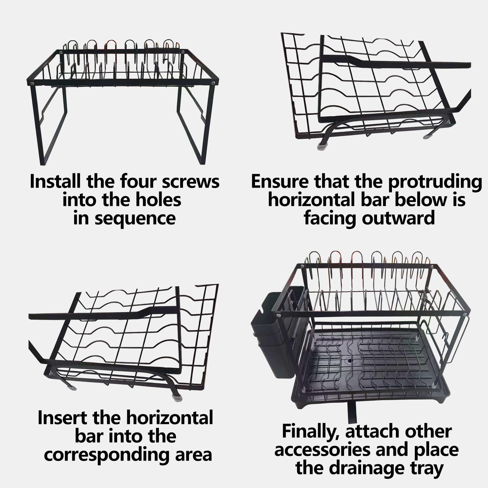 WJWSKI Escurreplatos de 2 niveles para encimera de cocina, estante para platos que ahorra espacio con soporte para utensilios, escurridor de platos de gran capacidad con tabla de drenaje