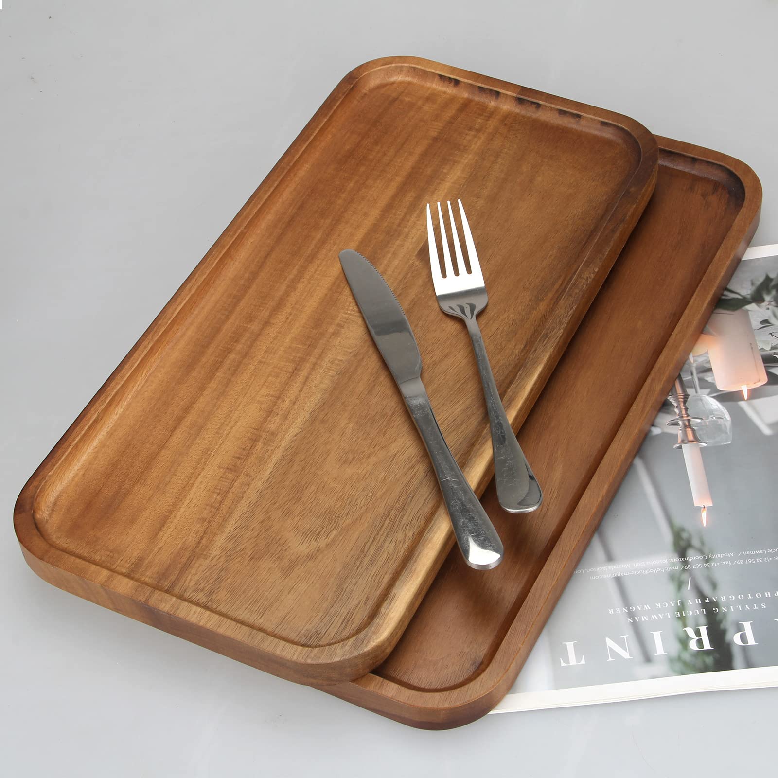 Rechteckige Holzplatten für Lebensmittel, Party, Obst, dekoratives Serviertablett, 35,6 x 17,8 cm, Akazienholz, Käse, Charcuterie, Brett, rechteckig, Speiseteller, Snack-Vorspeisen-Platte für