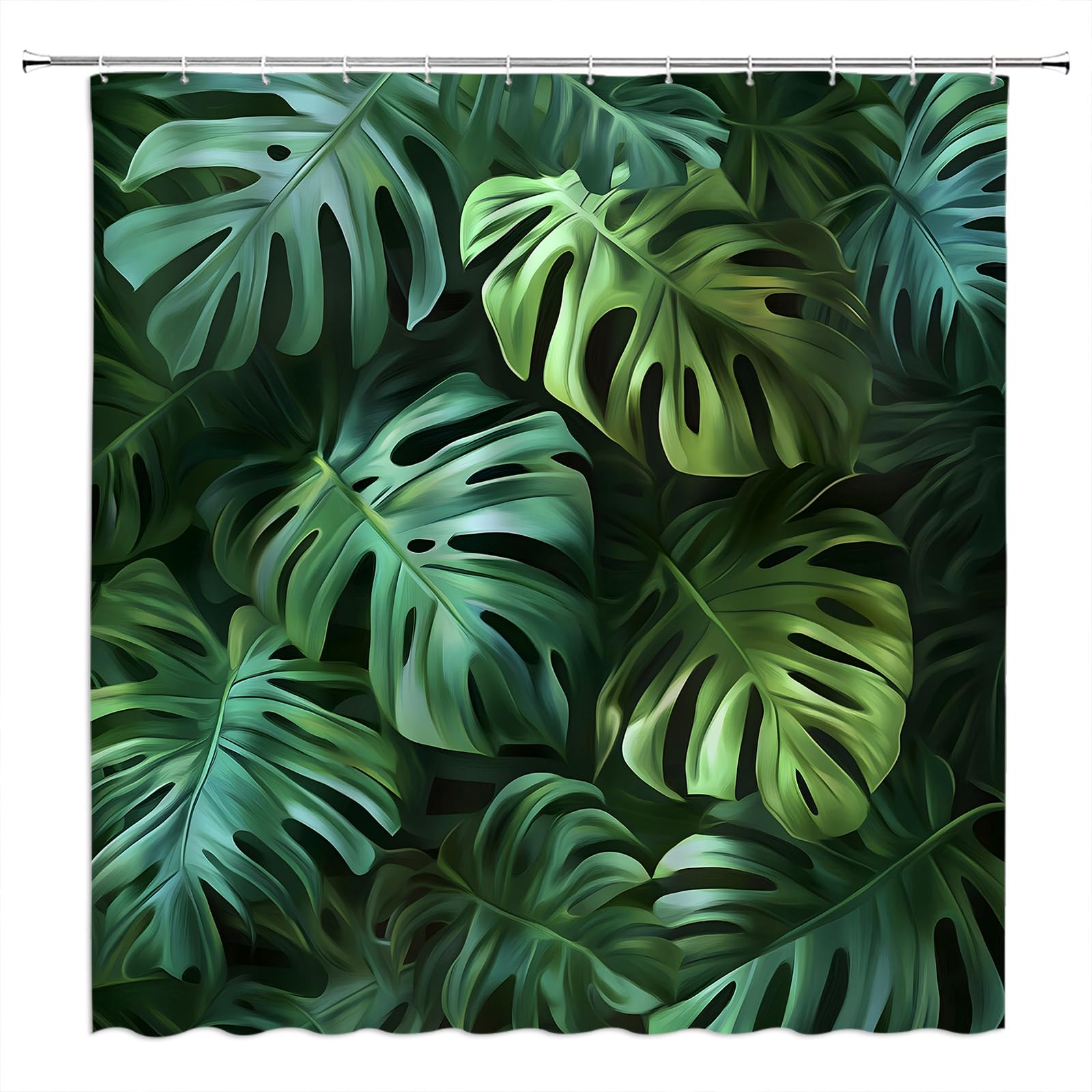MYYJYY Tropical Leaves Shower Curtain Green Plam Monstera Leaf Nature Plant 70" Wx84 H Fabric Bathroom Decor Curtain with Hooks