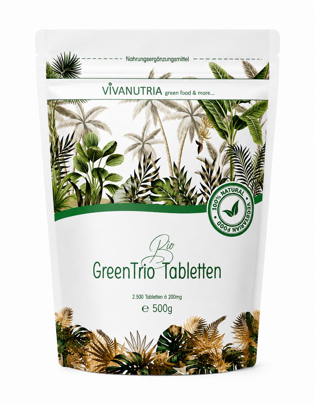 VivaNutria Bio Green Trio Presslinge 500g | aus kontrolliert biologischem Anbau I 2500 Tabletten aus Spirulina Chlorella & Gerstengras I ohne Zusätze I Rohkostqualität I vegan