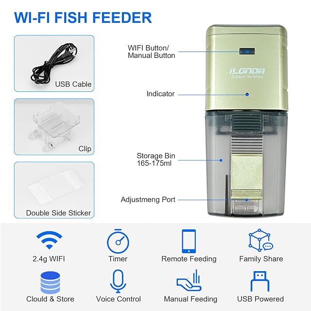 Foto 7 de 8 de Lychee WiFi Controlled Aquarium Feeder， Automatic Fish Feeder with USB Charging Cable