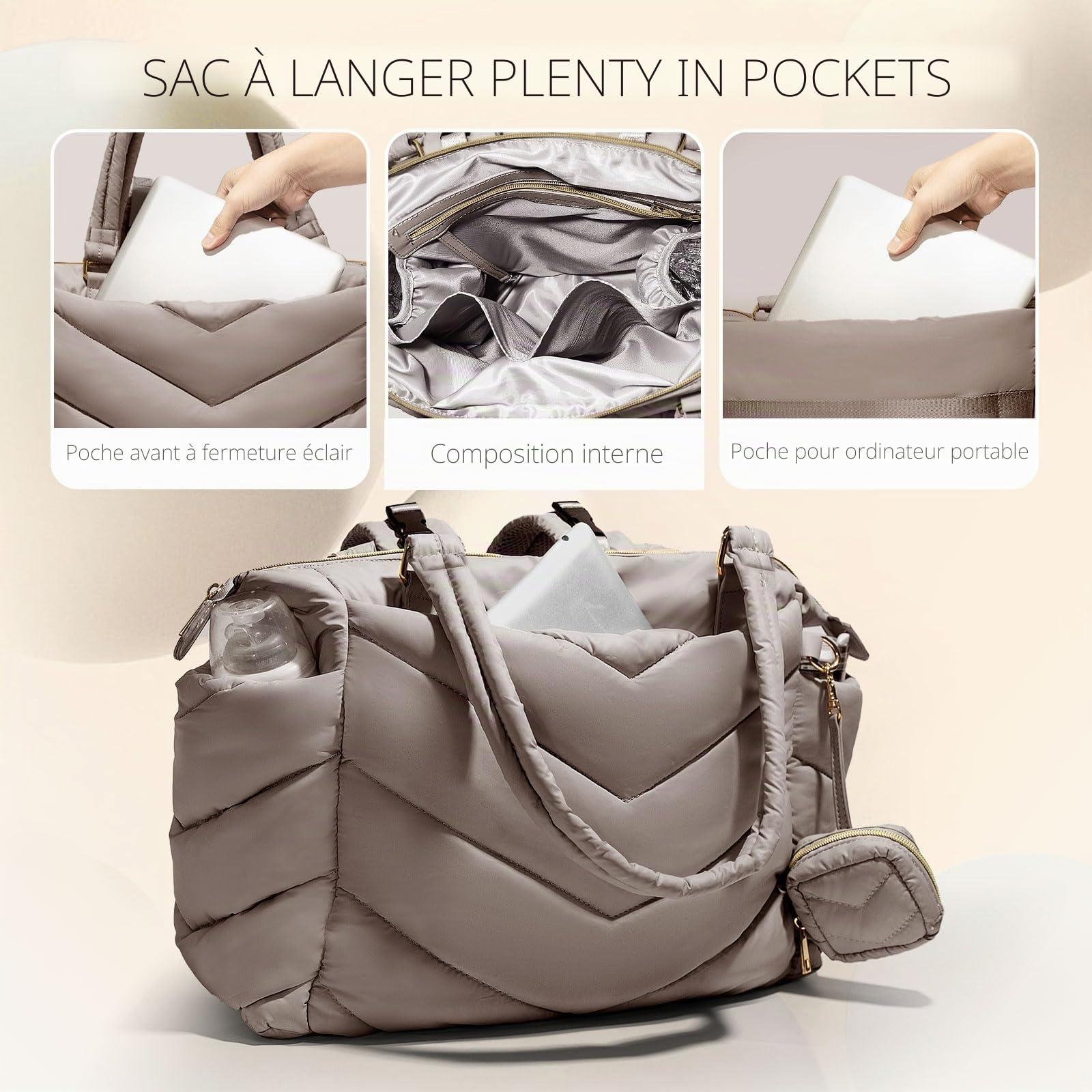 MISS FONG Sacs à langer pour bébé, grands sacs à langer à large ouverture, sacs à dos de voyage pour bébé avec matelas à langer pliable, sangles de poussette, étui à tétine pour mamans et papas
