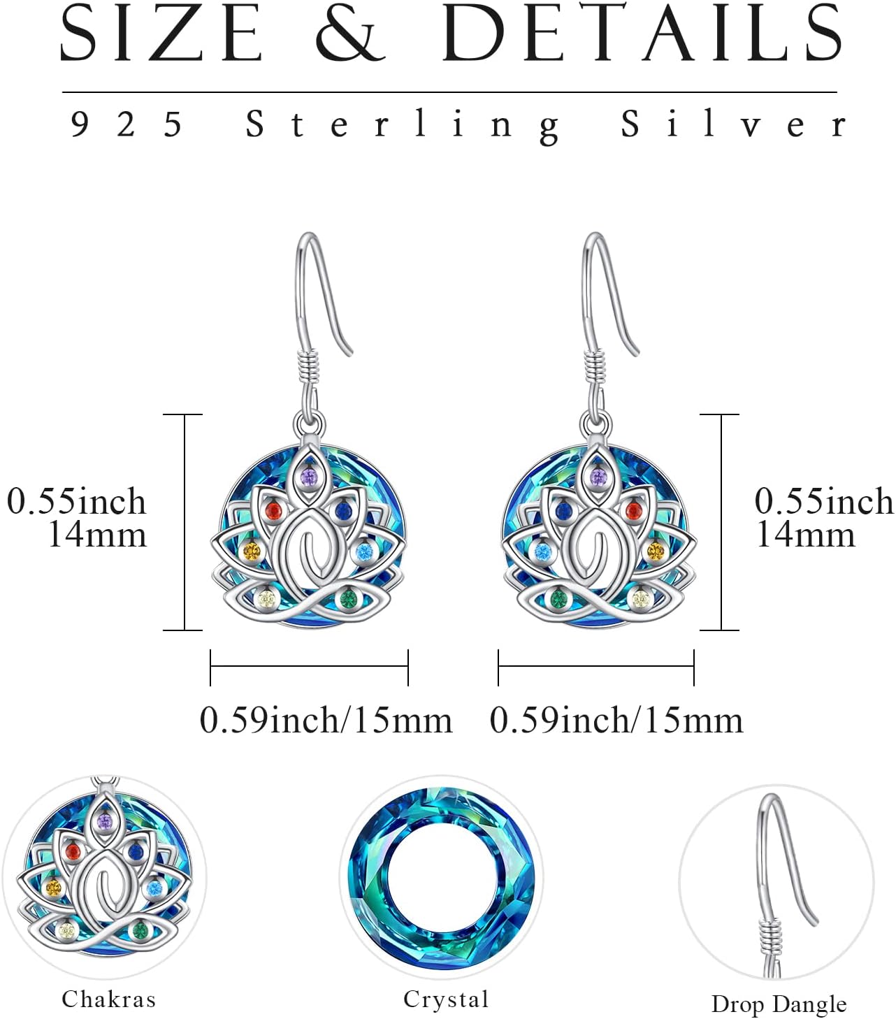 Lotus Earrings 925 Sterling Silver Chakra Earrings Dangle Chakra Crystal Lotus Yoga Jewelry Christmas Birthday Gifts Energy for Women Daughter Sisters Wife - Image 2