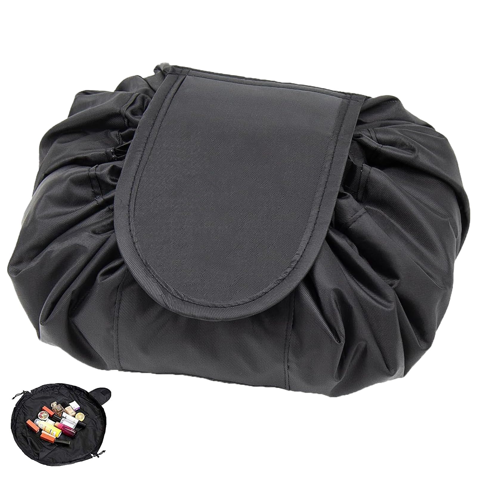 Lazy Drawstring Makeup Bag, Lay Flat Makeup Bag, Large Capacity Travel Cosmetic Bag, Waterproof and Portable Makeup Bags