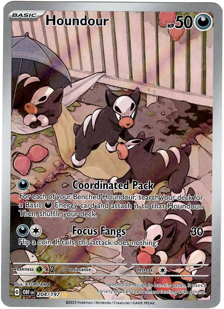 Pokemon - Houndour 204/197 - Obsidian Flames - Illustration Rare - Holo Foil Full Art