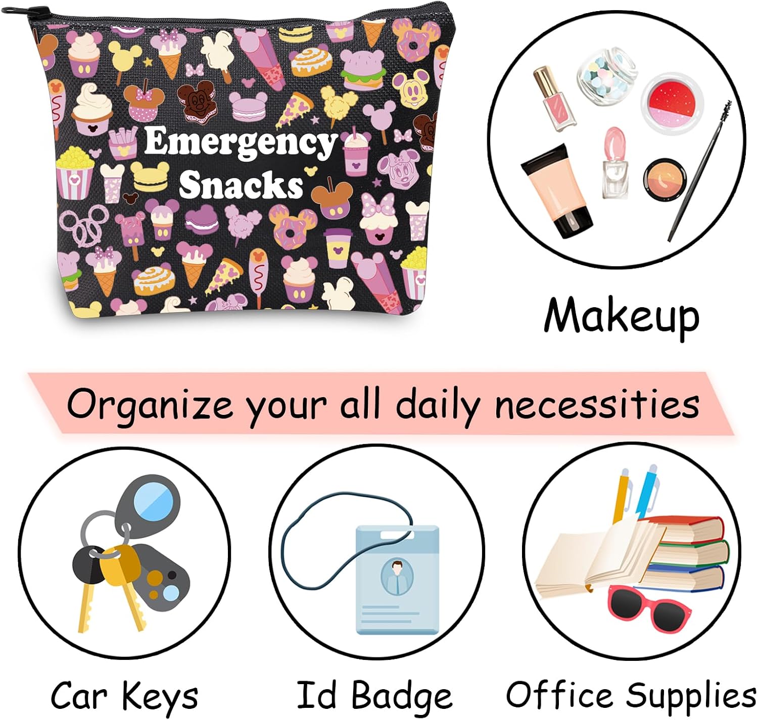 JXGZSO Emergency Food Storage Bag - Reusable Zipper Pouch, Food Safe, Snack Lover Gift (Emergency Snacks 2 Black)