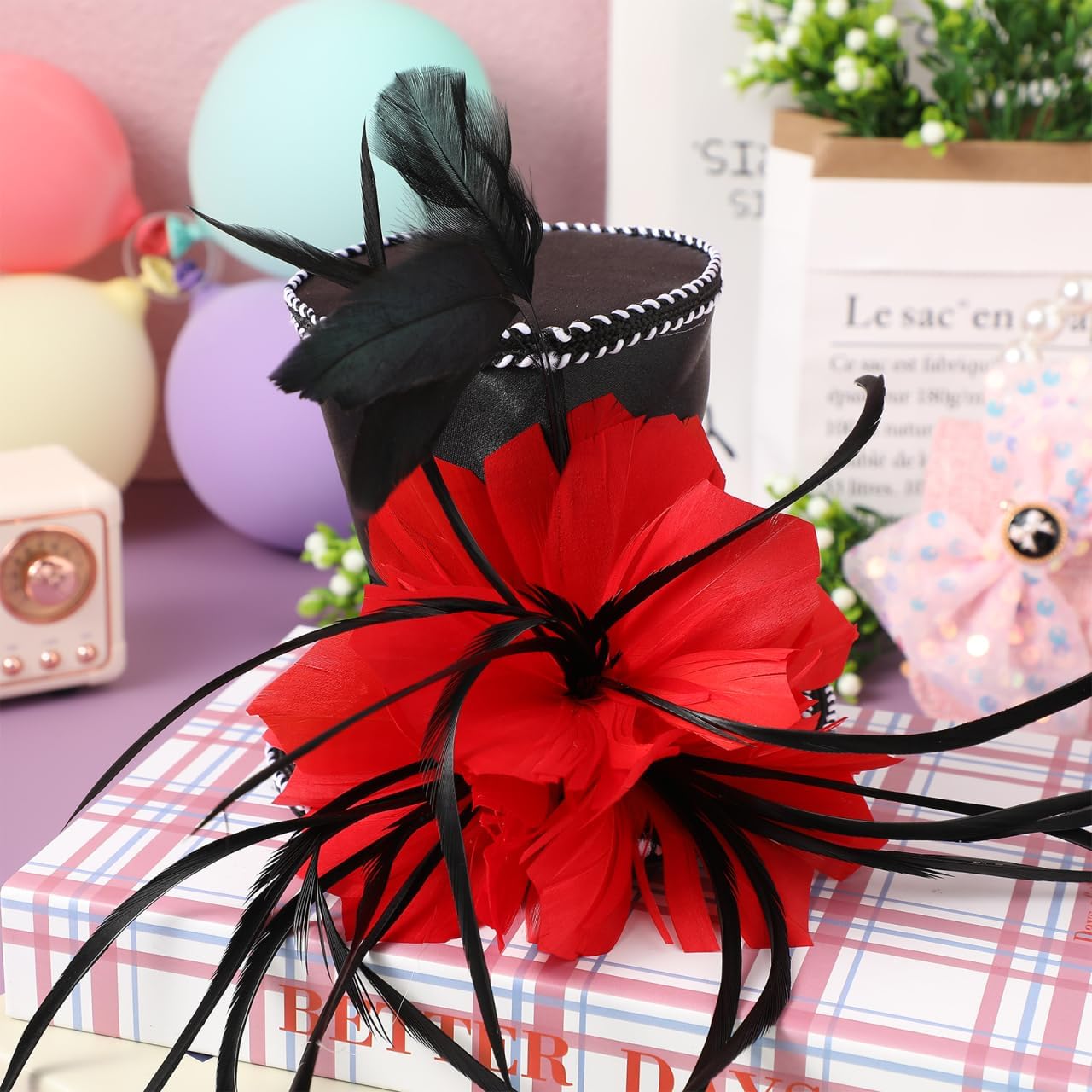Toyvian Mini Top Hat Headband Lightweight Halloween Hair Band for Women Classic Fabric Fascinator for Party Costume and Holiday Accessories 5.31X3.93X4.33 Inches - Image 9