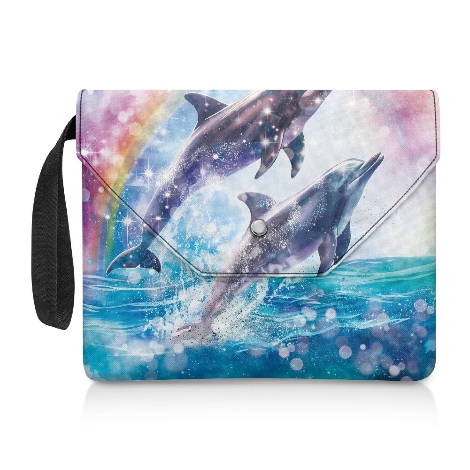 NETILGEN Book Sleeve Protector Book Protective Cover Washable Paperback Purse with Button for Paperback Notebook Textbook Reusable Book Cover, Dolphin Rainbow Sea