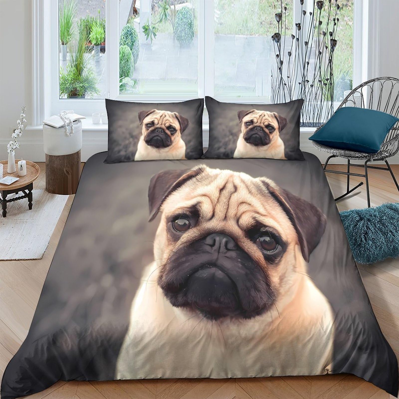 Ctjqhvkz Style-6 3D Printed Pug Dog Fitted Sheet Microfiber Soft Breathable Pet Portrait Bed Sheet For Bedroom Dorm Mattress Protection Decor Single（135X200cm）