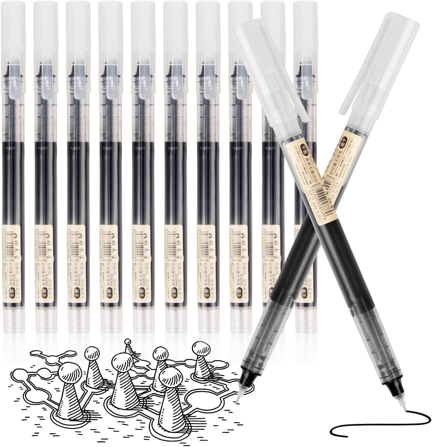 worison 12pcs Black Gel Pens, Quick-Drying 0.5mm Needle Tip Liquid Ink Rollerball Ballpoint Pens