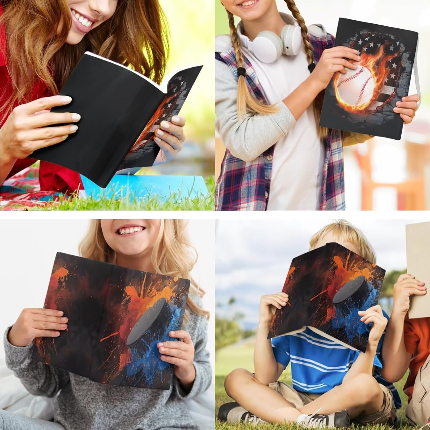 Rnyleeg 6 Piece Fabric Book Covers 9x11 for Men Teen Boys Ball Themed Stretchable Reusable Book Protector Washable Book Sleeve for Textbooks Bibles Notebooks