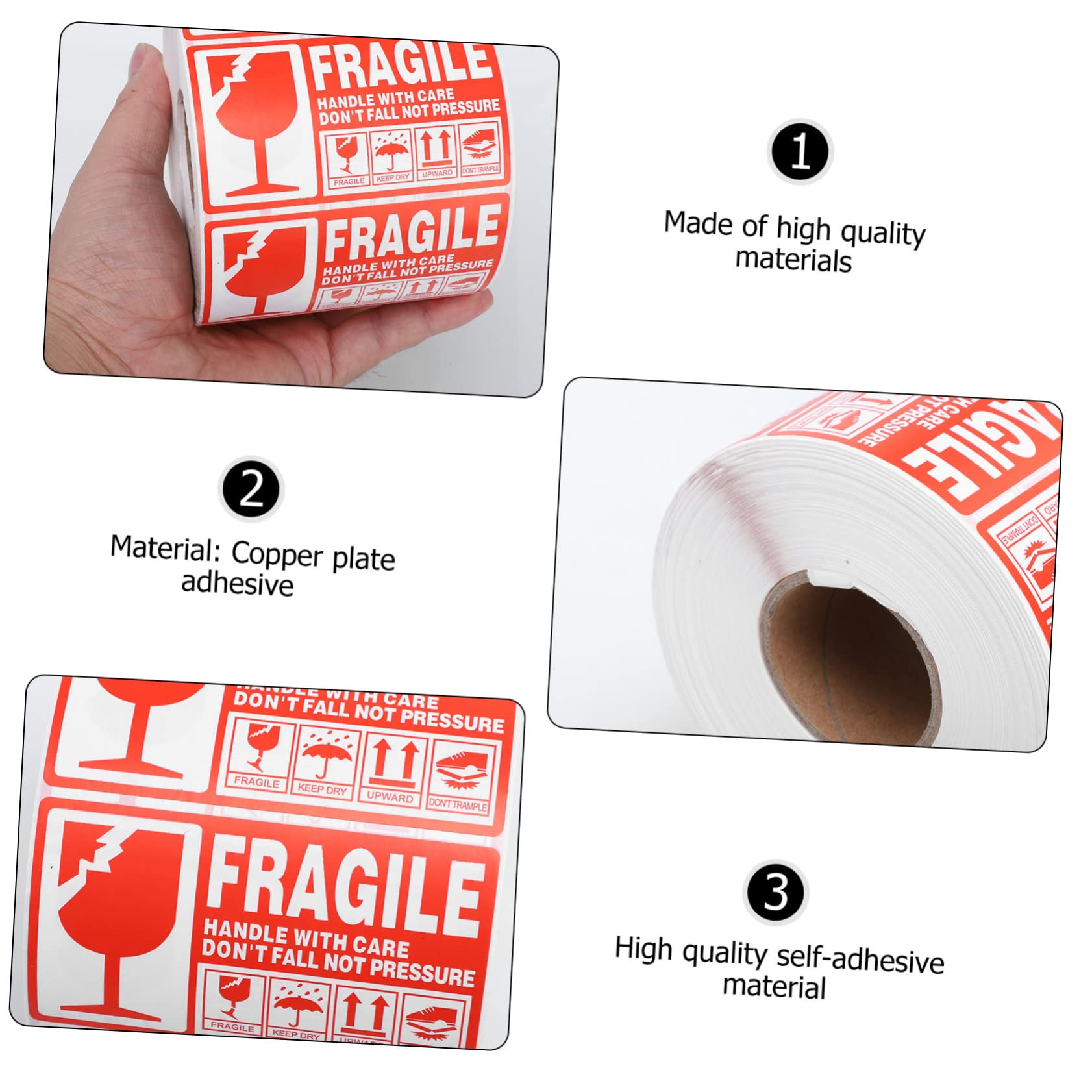 Etichette Fragile Adesive Rosse, 1 Rotolo in Carta Patinata | Avvertenze per Imballaggio e Spedizione, Leggere e Ben Visibili, per Pacchi e Colli