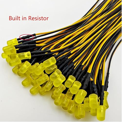 Miniatura 3 de 50pcs 3V-4.5V-5V-6V-7.5V-9V-12VDC 0.197 in Luces LED amarillas diodos emisores, 12VDC precableado 7.9 pulgadas V luz LED difusa lente