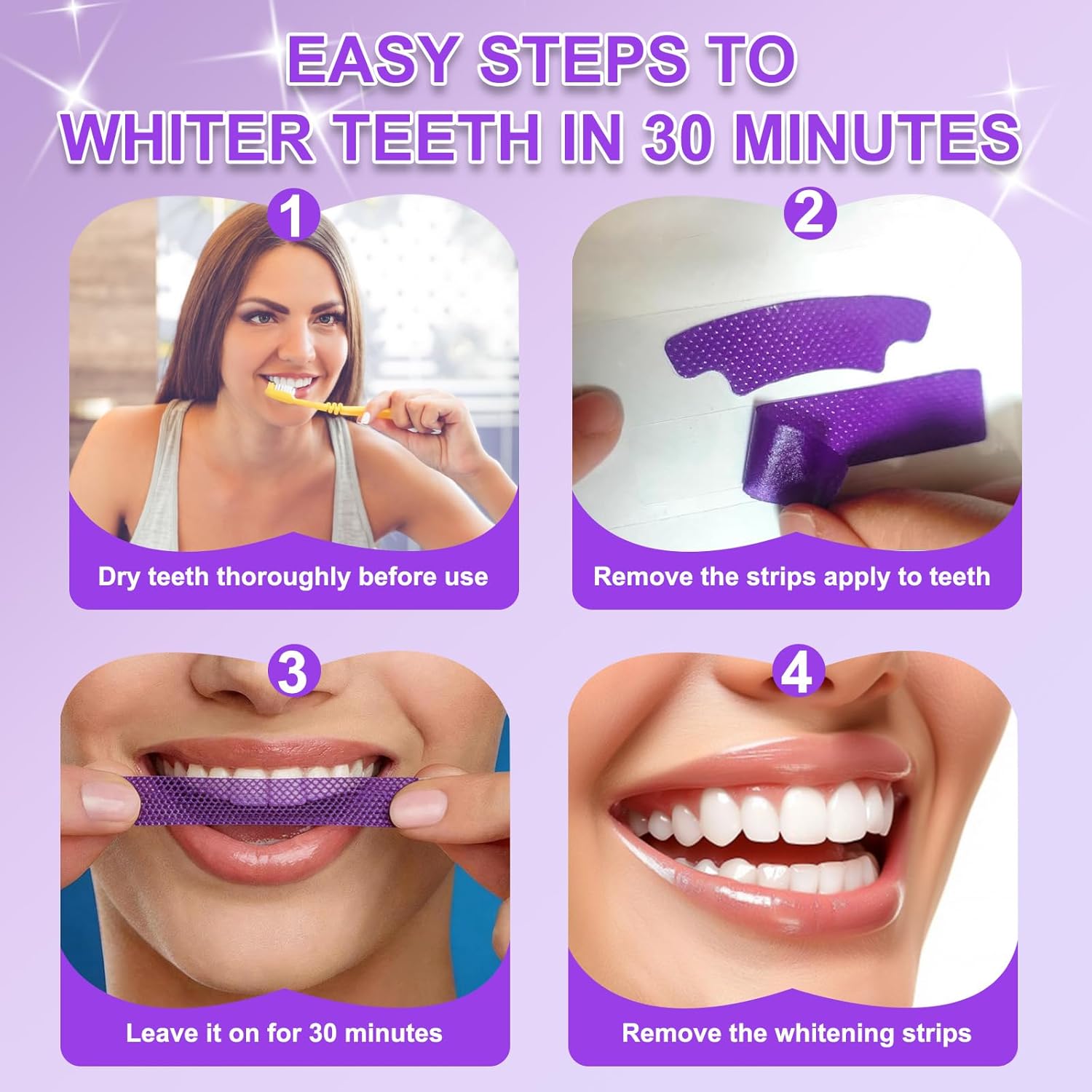 Purple Teeth Whitening Strips for Sensitive Teeth, Enamel Safe Whitening Strips to Remove Coffee Wine Smoking Stains, Non Slip Teeth Whitening Kit with Low Sensitivity Formula 14 Treatments thumbnail
