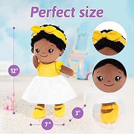 OUOZZZ 12.6 Soft Black Baby Doll Toys for 1 + Year Old Girl Gifts, African American Baby Dolls Birthday Gifts for 1 Year Old Girl Christmas Plush Toys Gift for Toddler Kids Yellow Bow-tie