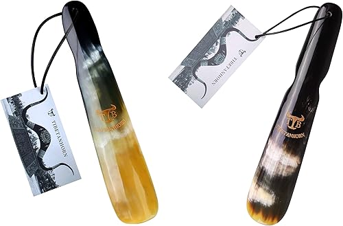 Tibetanhorn Bocina para zapatos, cuerno de yak tibetano natural hecho a mano para hombres, mujeres, niños, botas y todos los zapatos (paquete de 2),