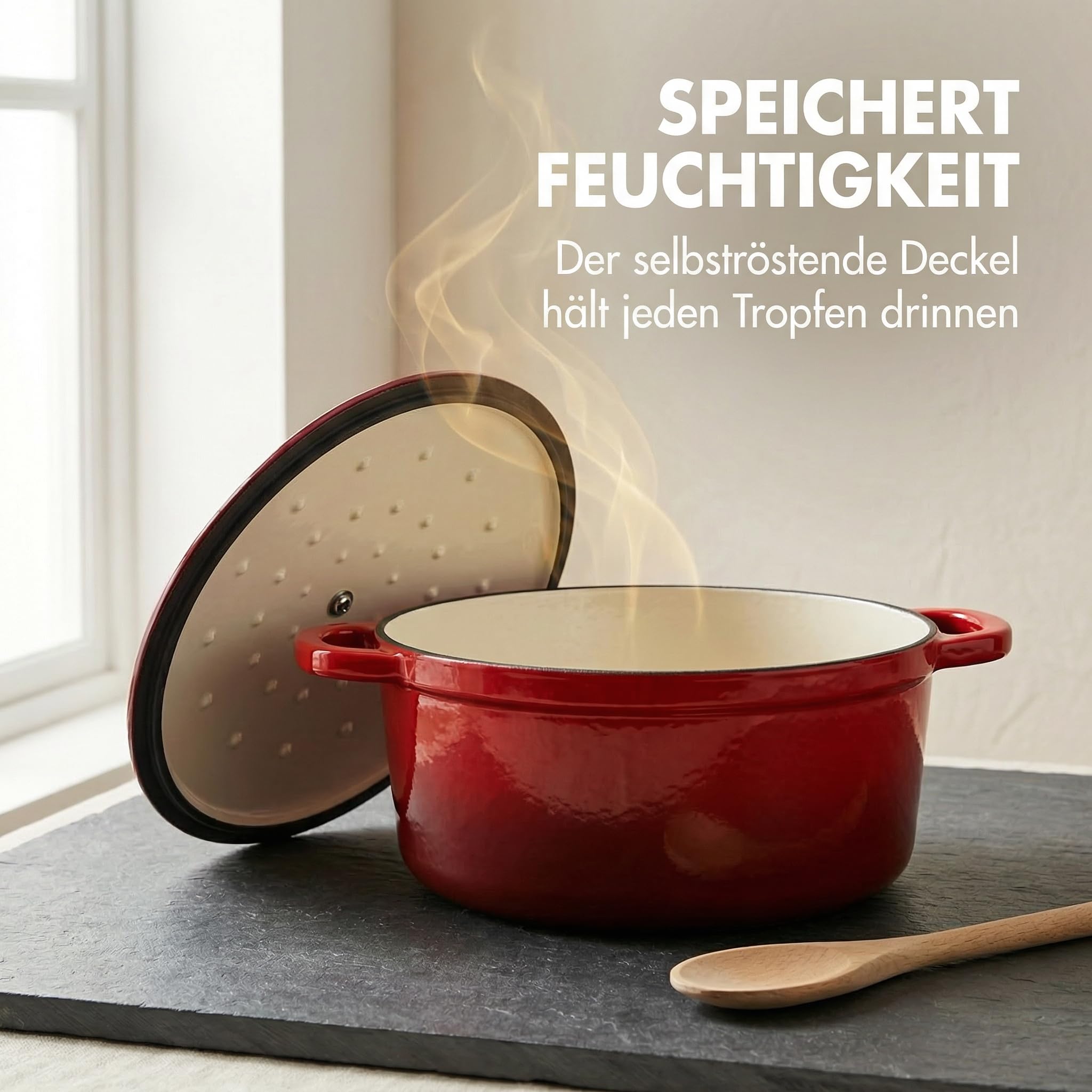Cocotte en fonte avec couvercle - Faitout néerlandais - Convient pour l'induction - Passe au four jusqu'à 260 °C - Passe au lave-vaisselle - Idéal pour les ragoûts / rôtis (rouge)