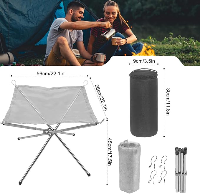 Vaso de fuego portátil para exterior, plegable, acero con bolso miniatura 3