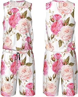 Conjunto de uniforme de baloncesto para hombre, diseño floral, color rojo rosa