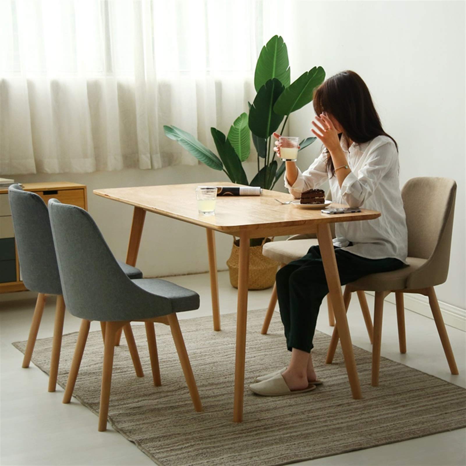 Esszimmerstühle Moderne Einfachheit Küchendinette Atmungsaktives Gewebe Hauptschreibtischstuhl Massivholzbeine Eckstühle (Color : Beige)