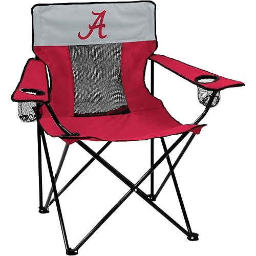 Logo Brands NCAA Alabama Crimson Tide Elite Portable Chair - Premium Outdoor Chair with Cup Holder, Powder-Coated Steel Frame, Lightweight and Portable for Tailgating,and Sporting Events