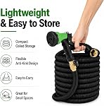 25 FT Expandable Garden Hose, Black | Lightweight, Anti-Kink Flexible, 8-Function Spray Nozzle, 3/4" Brass Connectors